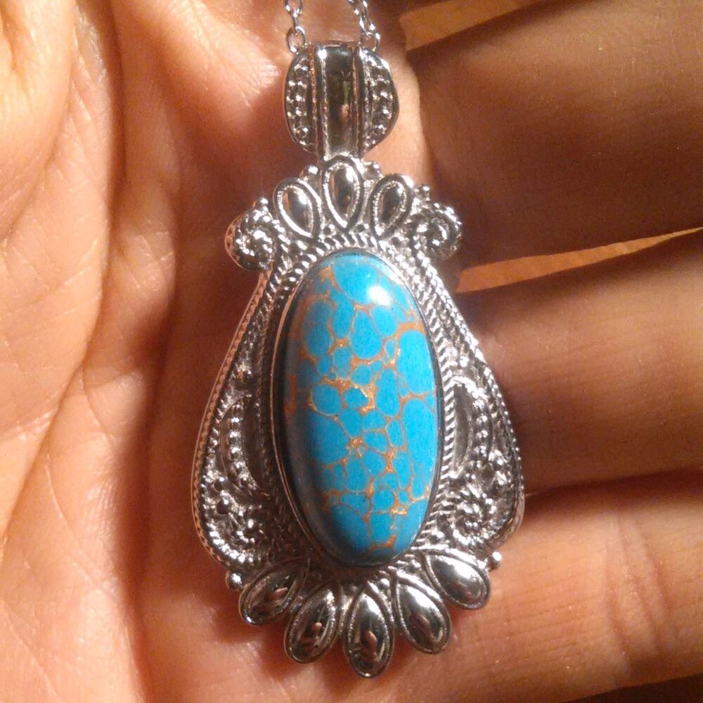 Mojave Blue Turquoise Stainless Steel Pendant Necklace